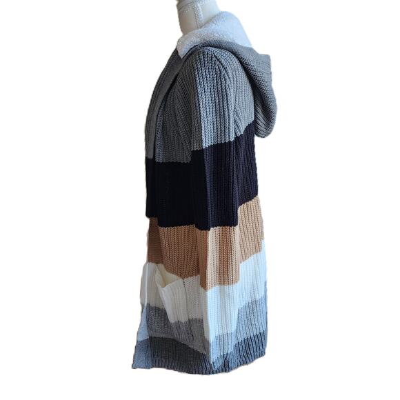 Almost Famous Rugby Stripe Sherpa Lined Hooded Long Cardigan XL - Picture 10 of 12